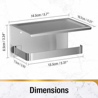 HITSLAM Brushed Nickel Toilet Paper Holder with Phone Shelf, Adhesive or Screw Wall Mount Toilet Paper Roll Holder, Rustproof Stainless Steel Toilet Tissue Holder for Bathroom, Kitchen - color: Brushed Nickel