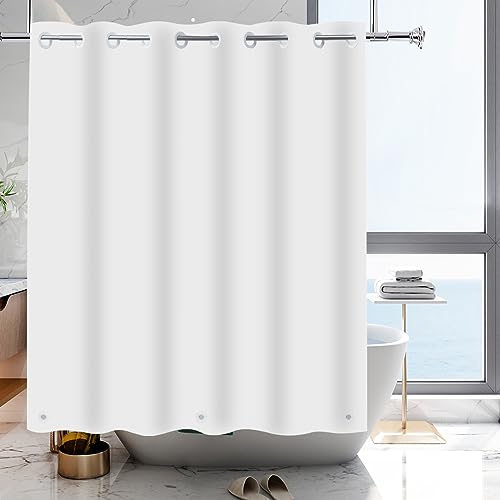White Shower Liner 72x84 Extra Long, PEVA Waterproof Built in Hooks | Plastic Vinyl Waterproof Heavy Duty Bathroom Curtain Hook Free Shower Liner with Bottom Magnets - color: White, size: 72"W x 84"L (Pack of 1)