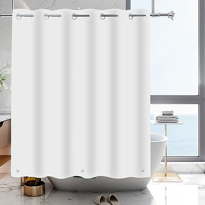 White Shower Liner 72x84 Extra Long, PEVA Waterproof Built in Hooks | Plastic Vinyl Waterproof Heavy Duty Bathroom Curtain Hook Free Shower Liner with Bottom Magnets - color: White, size: 72"W x 84"L (Pack of 1)
