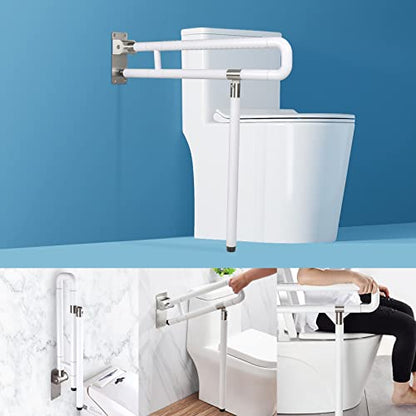 Handicap Grab Bars Rails, 29.5 Inch Foldable Toilet Grab Bar Flip Up Arm Rails with Anti-Slip Grip Shower Assist Aid Safety Rails for Elderly Pregnant Women Disabled Handicap Bar - color: White