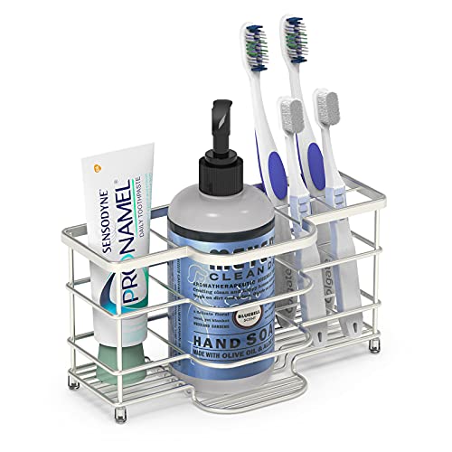 Linkidea Stainless Steel Electric Toothbrush Holder, Ventilated Tooth Brush Storage Organizer, 6 Slots Multifunctional Rack for Toothpaste, Razor, Shaver, Comb (Brushed Nickel)