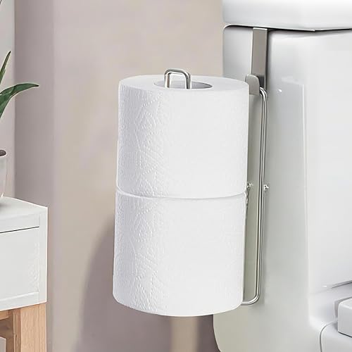 Toilet Paper Holder Wall Mount, Storage Extra 2 Roll Tissue, Over The Tank Toilet Paper Holder, Brushed Nickel and Chrome Tissue Holder for Bathroom Organizer, Adhesive Paper Holder, 1Pcs - color: Silver, 1pcs, 8.67in