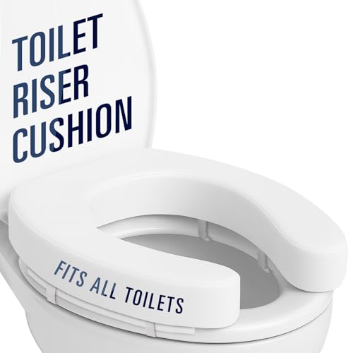 Vive Toilet Seat Riser Cushion for Seniors - Fits All Toilet Seats | Raised Toilet Seat with High-Density Foam for Elongated & Standard - Cushioned & Padded - Elevated Medical Handicap Lifter - color: White Dense Riser, size: 2” Height
