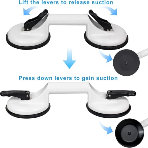 FCHO Glass Suction Cups Heavy Duty Aluminum Hooks for Tile Glass Lifting Dent Puller 2 Pack White | Heavy Duty Aluminum Glass Suction Cup Lifter, Aluminum Vacuum Plate Holder Hooks, For Glass Tile Lifting Dent Pulling, Bathro - color: White