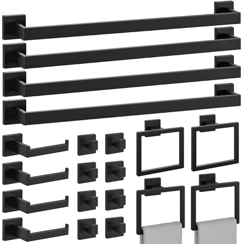 20-Pieces Matte Black Bathroom Accessories Set, 24 Inch Bathroom Hardware Set, SUS305 Stainless Steel Bath Towel Bar Set, Towel Racks for Bathroom Wall Mounted - size: 26 Inch (20 Pieces)
