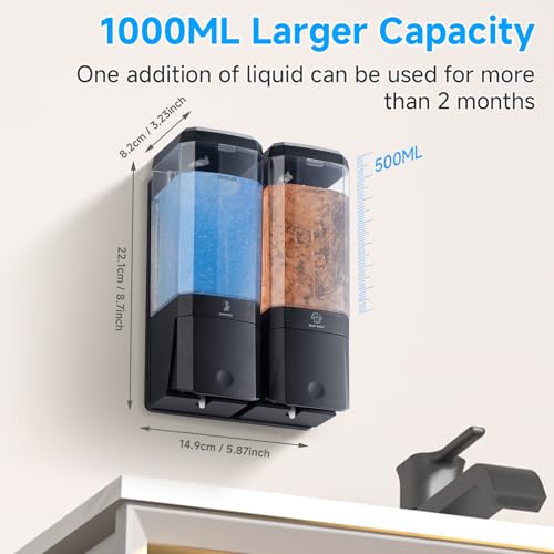 Shampoo and Conditioner Dispenser,GlintGath Shower Dispenser 2 Chamber No Drill Shampoo Dispenser for Shower Wall Mounted Shower Soap Dispenser for Bathroom Hotel,Large Capacity 2 * 500ML,Black - color: Black 2 Chamber