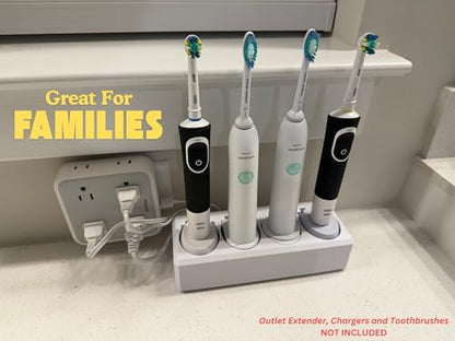 4 Slot Family Electric Toothbrush Charger Holder and Bathroom Organizer, for Select OralB and Philips Sonicare Tooth Brush Chargers (See Compatability Image), Countertop Stand or Wall-Mounted, White - size: 4 Openings