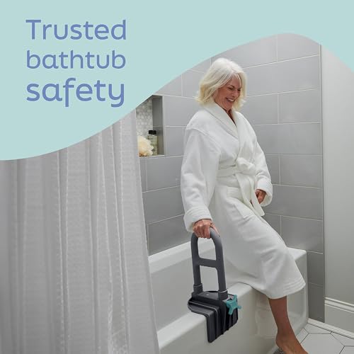 Medline Clamp-On Bathtub Grab Bar, Fits Tub Walls 2.75–6.25 in Wide | 250 lb Capacity, Tool-Free Installation, Rubber-Padded Grip, Built-In Microban Protection, Dark Gray - color: Gray