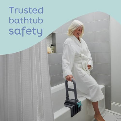 Medline Clamp-On Bathtub Grab Bar, Fits Tub Walls 2.75–6.25 in Wide | 250 lb Capacity, Tool-Free Installation, Rubber-Padded Grip, Built-In Microban Protection, Dark Gray - color: Gray