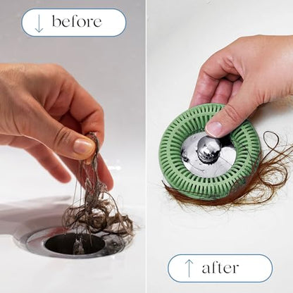 TubRing Pop-Up Drain Protector & Strainer Silicone Hair Catcher, Sage Green | Easy snap-in design fits around bathtub stoppers. Customizable utility guard for clog prevention. Fits 1.85"- 2.16" drains. - color: Sage Green