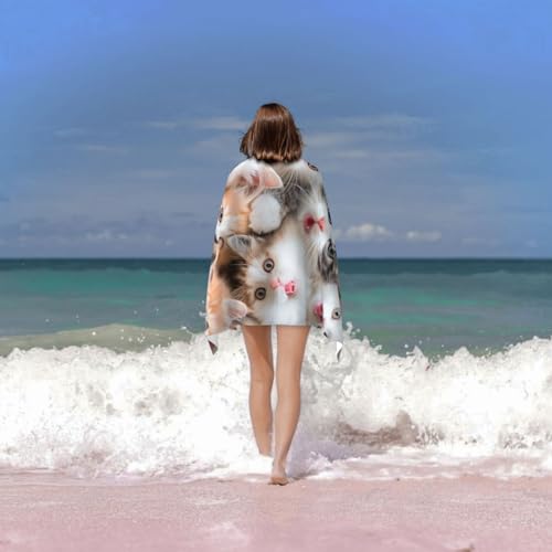 Cute Cat Beach Towel Microfiber Sand Free Kitty Towels for Adult Kids Quick Dry Ultra Absorbent Soft Pool Travel Swim Bath Shower Towel Gifts 52” x 32” - color: Beach Towel27