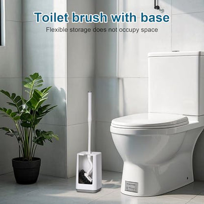 Toilet Bowl Brush and Holder Sturdy Plastic Long Handled Toilet Brushes for Bathroom with Ventilated Base Easy to Assemble for Deep Cleaning (White 1) - color: White 1