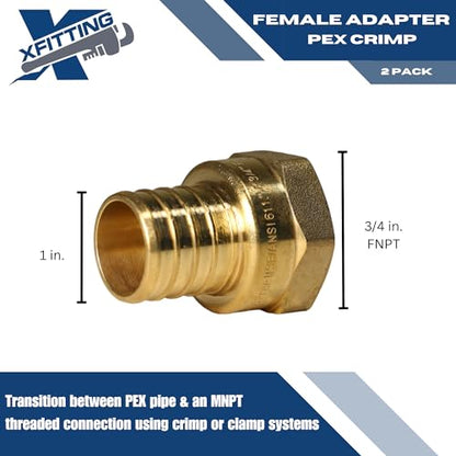 XFITTING 1 inch Pex x 3/4 inch Female NPT Adapter, 23-4-6=2X, 2 Pieces - size: 1" Pex x 3/4" Female