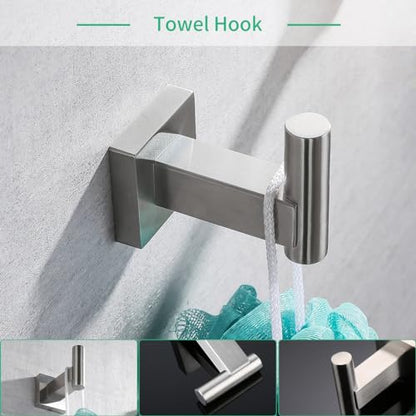 Miyili Bathroom Accessories Set 4-Piece Bath Hardware Kit Brushed Stainless Steel Wall Mount - Includes Double Towel Bar, Hand Towel Rack, Toilet Paper Holder, Robe Hook, BS02N4 - color: Brushed Steel