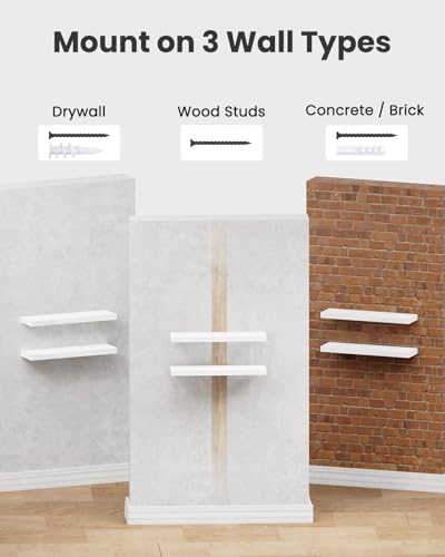 AMADA HOMEFURNISHING Floating Shelves Wall Mounted, 15 x 7 Inch Wall Shelves for Bathroom, Bedroom, Living Room, White Shelves Set of 2 - color: White, size: 15 inches