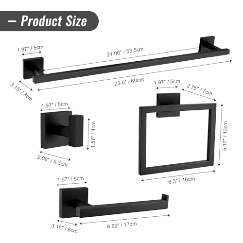 YACVCL Matte Black Towel Bar Set 10-Piece Bathroom Hardware Accessories Set,Black Bathroom Towel Holder Set 23.6 Inch Towel Bar Stainless Steel Wall Mounted Towel Rack Set - color: Matte Black, size: 10 Pieces