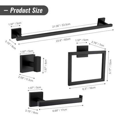 YACVCL Matte Black Towel Bar Set 10-Piece Bathroom Hardware Accessories Set,Black Bathroom Towel Holder Set 23.6 Inch Towel Bar Stainless Steel Wall Mounted Towel Rack Set - color: Matte Black, size: 10 Pieces
