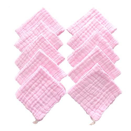 Baby Washcloths - Natural Cotton Baby Wipes - Soft Newborn Face Towel for Sensitive Skin - 10 Pack, 12x12 inches - color: Pink