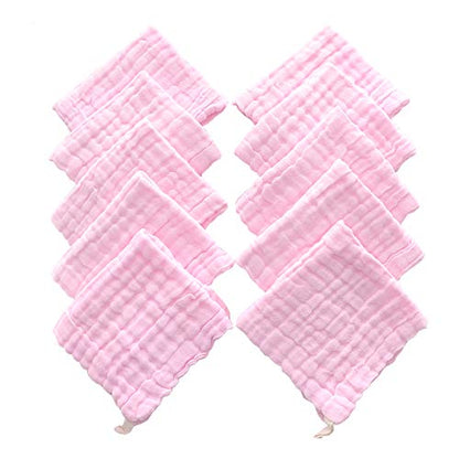 Baby Washcloths - Natural Cotton Baby Wipes - Soft Newborn Face Towel for Sensitive Skin - 10 Pack, 12x12 inches - color: Pink