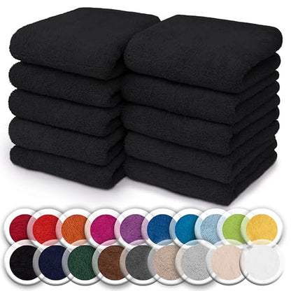 Set of 10 Washcloths Made of 100% Cotton - Soft and Absorbent Face and Hand Towels - Practical for Bathroom and Kitchen - 12 x 12 in (Black) - color: Black