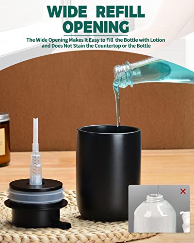 BosilunLife Lotion Pump Dispenser for Kitchen, Bathroom Countertop | Matte Black Soap Dispenser Bathroom Ceramic Dish Liquid Soap Dispenser - color: Black
