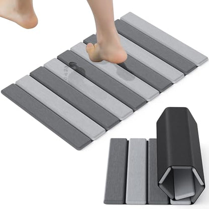 Hansburg Stone Bath Mat Foldable Diatomaceous Earth Bath Mat Non-Slip Absorbent Shower Stone Mat Quick Dry Easy Clean for Bathroom Floor Kitchen Dish Drying - color: Double Grey