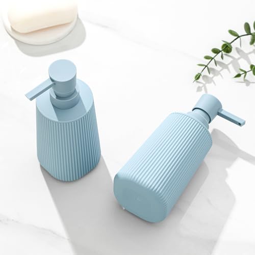 YAUKPH Small Soap Dispenser for Bathroom and Kitchen Light Blue | Modern Farmhouse Striped Style Plastic Hand Soap Dish Soap Dispenser with Pump - color: Light Blue
