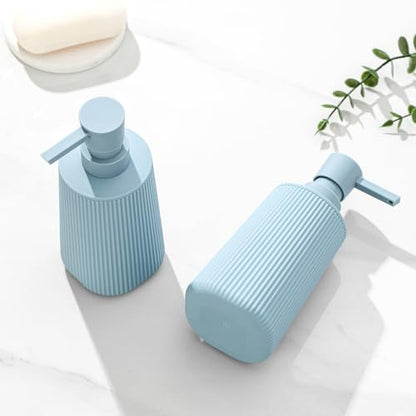 YAUKPH Small Soap Dispenser for Bathroom and Kitchen Light Blue | Modern Farmhouse Striped Style Plastic Hand Soap Dish Soap Dispenser with Pump - color: Light Blue
