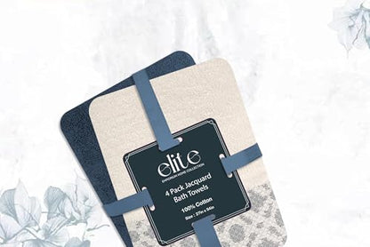 ELITE 4 Pack Luxury Jacquard Bath Towel Set – 100% Cotton, 600 GSM Ultra Soft & Absorbent Towels – Elegant Floral Pattern – 4 Large Bath Towels 27"x54" for Bathroom, Gift Spa & Hotel (China Blue) - color: China Blue