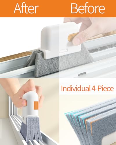 Window Sill Cleaner Tool, Sliding Door Track Cleaner, 8-Piece Brush Kit | Hard Bristle, Crevice and Sponge Brushes with Replacement Heads for Window Grooves, Shower Tracks, Grout, Sinks and Vents