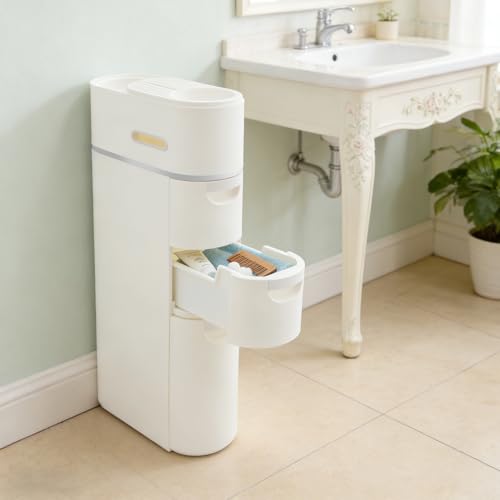 3-Tier Slim Freestanding Bathroom Storage Cabinet with 3 Drawers | 16×7×30in, White, ABS, Narrow Body Design, Toilet Paper Storage Space, For Bathroom Kitchen Bedroom - size: 3-Tier