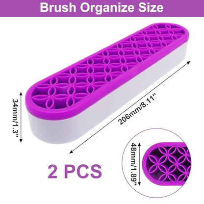 2Pcs Silicone Makeup Brush Holder Stand Purple Make Up Brushes Holder Organizer Makeup Brush Holders for Painting Pen Brushes Nail Clippers Drill Pens Ruler Sewing Craft Tools - color: Purple