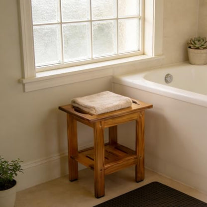 Utoplike Teak Shower Stool, Compact Showers Bench, Foot Rest Shaving Legs | Foot Stools for Shave Legs, with Shelf & Handle, 2-Tier. Small Wooden Bath Seat with Non-Slip Feet for Bathroom, Bathtub - size: Small