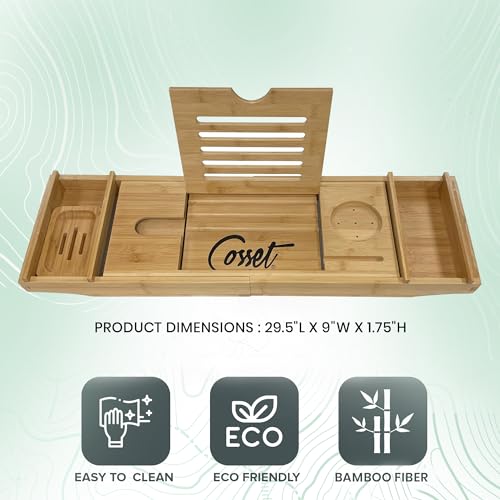 Bathtub Tray - Expandable Bamboo Bathroom Tray for Women and Men - Soap Dish, Book, Phone & Tablet Holder, Wine Glass Slot - Relaxing Bath Caddy for Spa and Shower