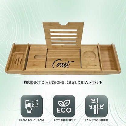 Bathtub Tray - Expandable Bamboo Bathroom Tray for Women and Men - Soap Dish, Book, Phone & Tablet Holder, Wine Glass Slot - Relaxing Bath Caddy for Spa and Shower