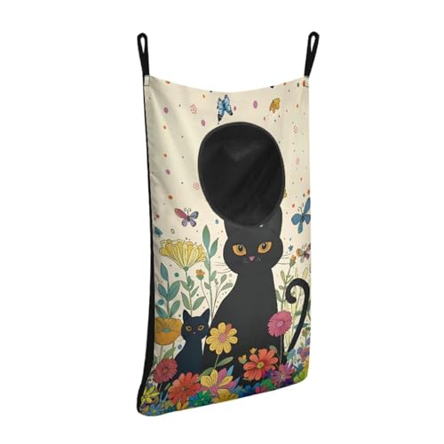 ZOUTAIRONG Black Cat Flower Hanging Laundry Hamper Kids Girls Laundry Basket Laundry Hamper Space Saving Home Storage Organizer Clothes Hampers - color: Black Cat Flower