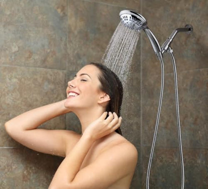 G-Promise Shower Head with Metal Shower Holder and Long Hose | High Pressure, Solid Brass Holder, 6 Spray Settings, 70" to 75" Stainless Steel Hose, Adjustable Angle, Easy DIY - color: Chrome