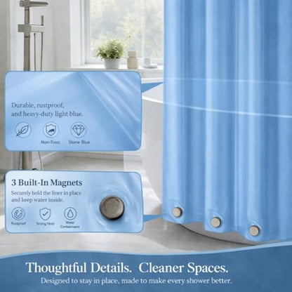 EHZNZIE Light Blue Shower Curtain Liner 72x72, PEVA Waterproof Bath Curtain, No Chemical Smell, 3 Weighted Magnets, Durable with Rustproof Metal Grommets - color: Light Blue, size: 72"W x 72"L (Pack of 1)