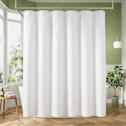 Extra Long Shower Curtain Liner 80 Inches Long, Heavy Duty Water Repellent Cloth Fabric Shower Curtains for Spa and Hotel Quality, Machine Washable, 72 x 80 Inch, White - color: White, size: 72"W x 80"L (Pack of 1)