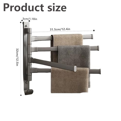 Towel Rack,180° Swivel Towel Rack,Advanced Materials Multi-Arm Towel Bar,Space Saving Wall Mounted Towel Holder with Hook,Rustproof Swing Out Towel Hanger for Bathroom,Kitchen(Gray,4 Poles) - color: Gray, size: 4 poles