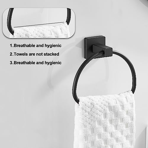 Leyden Matte Black Hand Towel Holder, Bathroom Towel Ring, Bath Hand Towel Hangers Wall Mounted Half Round Modern - color: Black