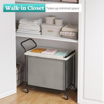 Laundry Hamper 3 Section, Laundry Basket with Wheels-165L, Removable Washable Bags, Height-Fitted Rolling Laundry Cart for Laundry Room & Bedroom - size: 165L(3-Section)