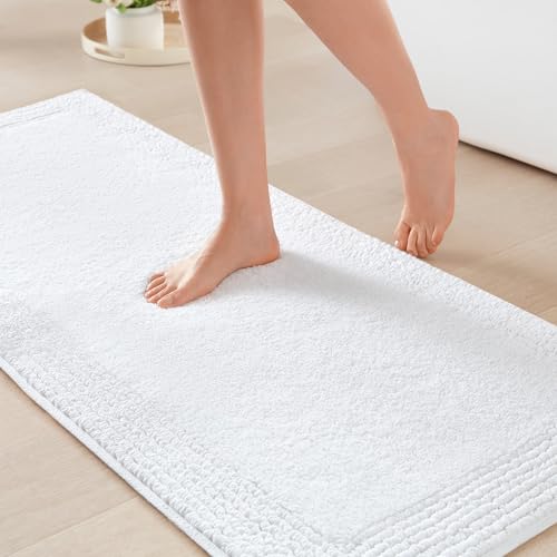 Madison Park Splendor Reversible 100% Cotton Bath Runner, 24 x 60, White | Tufted Bathroom Rug, 3000 GSM, Hotel Quality, Luxurious Plush, Medium Pile, Absorbent, Quick Dry, OEKO-TEX, Shower Room Décor - color: White, size: 2' x 5' (Rectangular)