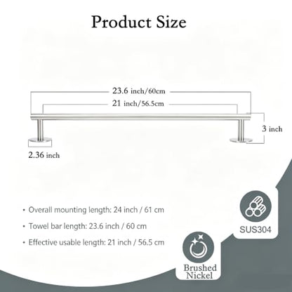 Brushed Nickel 24 Inch Self Adhesive Towel Bar for Bathroom &Shower - color: Brushed Nickel, size: 23.6 Inch