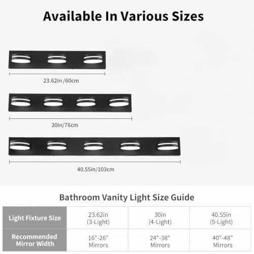 3-Light Bathroom Vanity Light Over Mirror, (24inch Dimmable) Matte Black LED Vanity Lighting Fixtures, Modern Bathroom Wall Light Fixtures with 360°Rotating Lamp Head (Cool White 5500K) - color: Matte Black-Dimmable