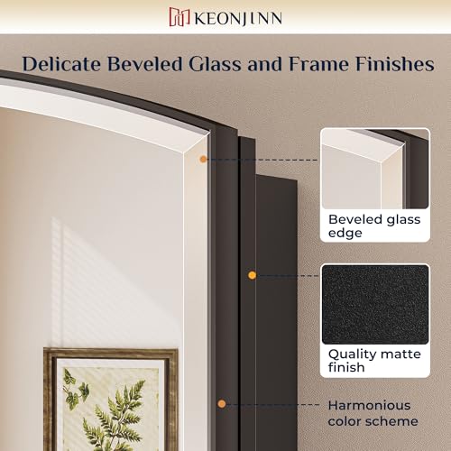 Keonjinn Black Medicine Cabinet with Mirror 24” x 30”, Metal Framed Wall Cabinet with Beveled Mirror, Surface Mount or Recessed Medicine Cabinet for Bathroom, Bathroom Mirror with Storage | Metal Framed Wall Cabinet with Beveled Mirror, Wall-Mounted or Re