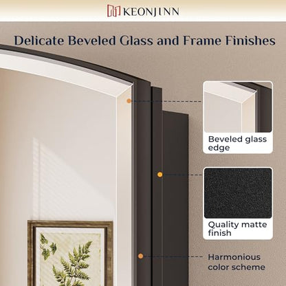 Keonjinn Black Medicine Cabinet with Mirror 24” x 30”, Metal Framed Wall Cabinet with Beveled Mirror, Surface Mount or Recessed Medicine Cabinet for Bathroom, Bathroom Mirror with Storage | Metal Framed Wall Cabinet with Beveled Mirror, Wall-Mounted or Re