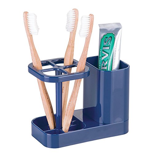iDesign Toothbrush Holder with Storage Cup, Bathroom Sink Organizer for Toothpaste and Electric Toothbrushes, Blue - color: Navy