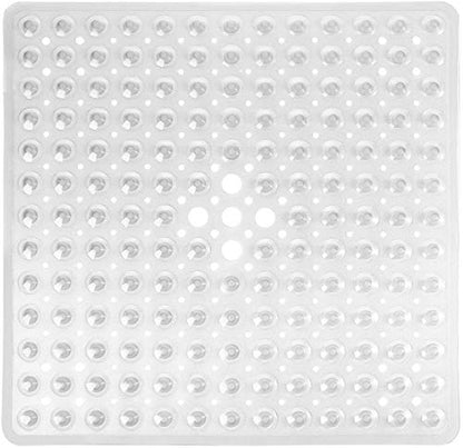 Yimobra Shower Mat 21X21 Inch Square, Non Slip Bathtub Mat with Large Suction Cups&Drain Holes, Soft Fast Dry Shower Stall Mats for Inside Shower, Machine Washable BPA-Free, Bath Essentials, Clear - color: Clear, size: 21 x 21 inches