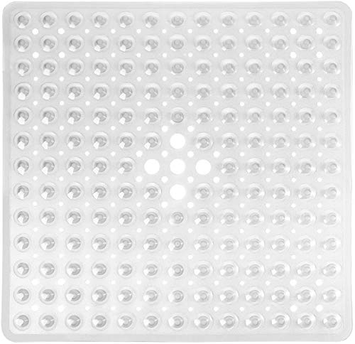 Yimobra Shower Mat 21X21 Inch Square, Non Slip Bathtub Mat with Large Suction Cups&Drain Holes, Soft Fast Dry Shower Stall Mats for Inside Shower, Machine Washable BPA-Free, Bath Essentials, Clear - color: Clear, size: 21 x 21 inches